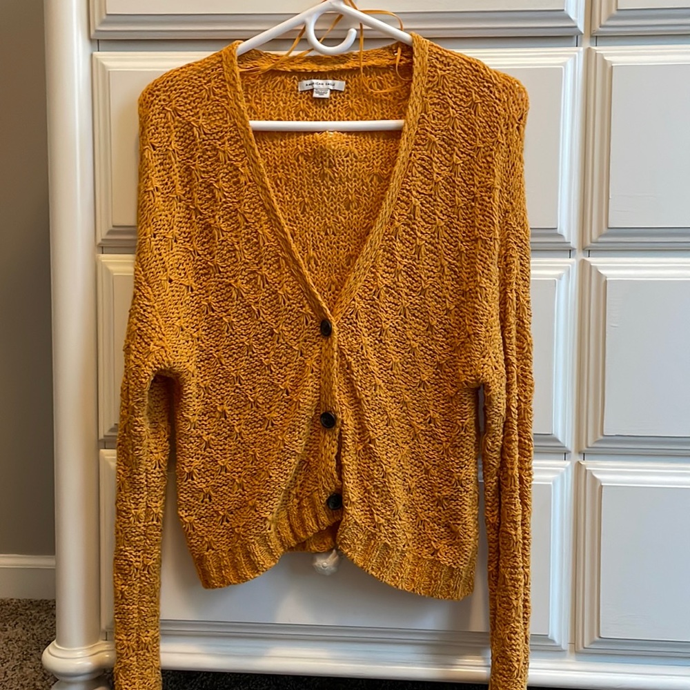 Woman’s Oversized Button Down Yellow Cardigan